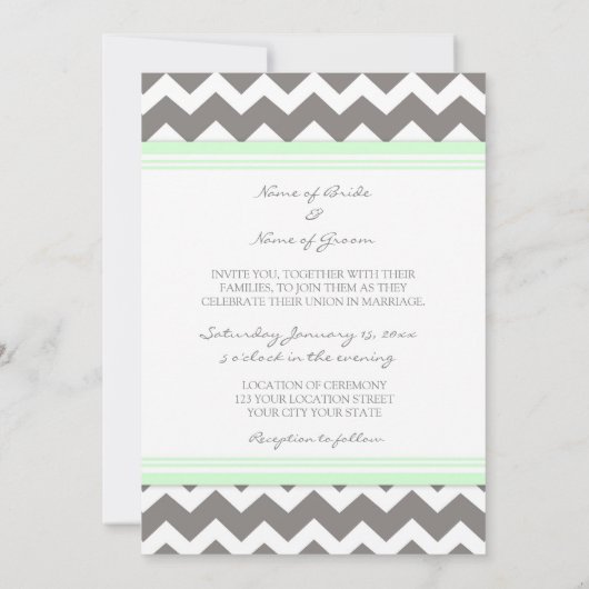 Foto Weddenschap Invitaties Gray Mint Chevron Kaart (Achterkant)