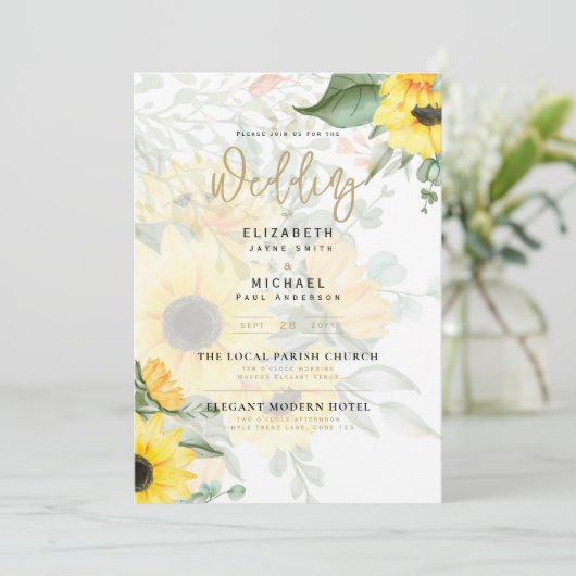 Foto Weddenschap met zonnebloemen Kaart (Staand voorkant)