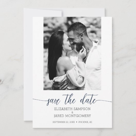 Foto Weddenschap Navy Blue Save The Date (Voorkant)