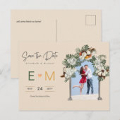 Foto Weddenschap Save the Date Cream Floral Briefk Briefkaart (Voorkant / Achterkant)