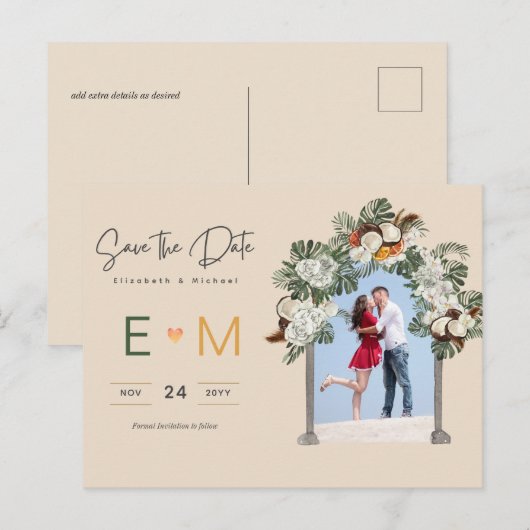Foto Weddenschap Save the Date Cream Floral Briefk Briefkaart (Voorkant / Achterkant)
