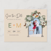 Foto Weddenschap Save the Date Cream Floral Briefk Briefkaart (Voorkant)