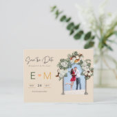 Foto Weddenschap Save the Date Cream Floral Briefk Briefkaart (Staand voorkant)