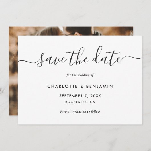 Foto Weddenschap Save the Date Kaarten Elegant Scr (Voorkant / Achterkant)