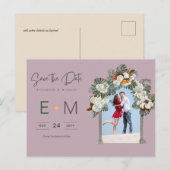 Foto Weddenschap Save the Date Mauve Floral Briefk Briefkaart (Voorkant / Achterkant)