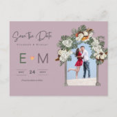 Foto Weddenschap Save the Date Mauve Floral Briefk Briefkaart (Voorkant)