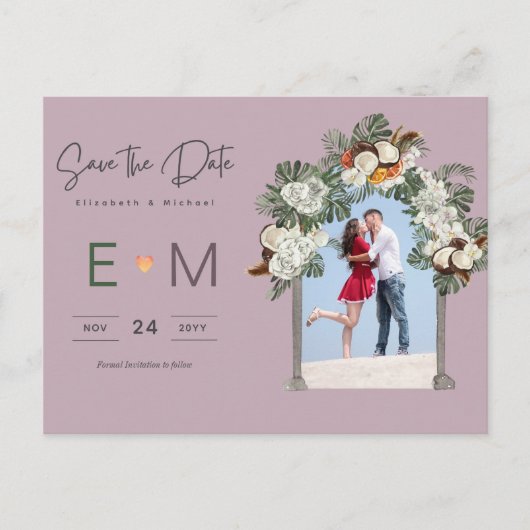 Foto Weddenschap Save the Date Mauve Floral Briefk Briefkaart (Voorkant)