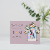 Foto Weddenschap Save the Date Mauve Floral Briefk Briefkaart (Staand voorkant)