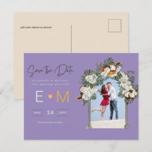 Foto Weddenschap Save the Date Paars Gold Floral Briefkaart