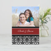 Foto Weddenschappen Invitaties Red Black Damask Kaart (Staand voorkant)