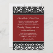 Foto Weddenschappen Invitaties Red Black Damask Kaart (Achterkant)