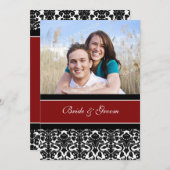 Foto Weddenschappen Invitaties Red Black Damask Kaart (Voorkant / Achterkant)