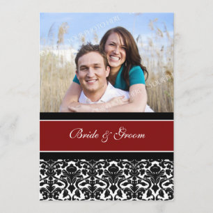 Foto Weddenschappen Invitaties Red Black Damask Kaart