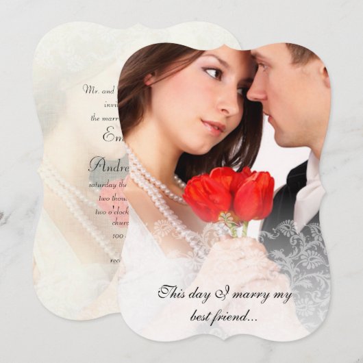 Foto Wedding  Damask-uitnodigingen Kaart (Voorkant / Achterkant)