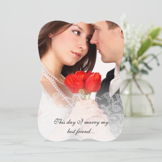 Foto Wedding  Damask-uitnodigingen Kaart (Staand voorkant)