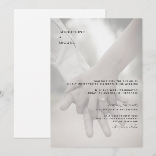 Foto Wedding Hands Modern Uitnodiging (Voorkant / Achterkant)