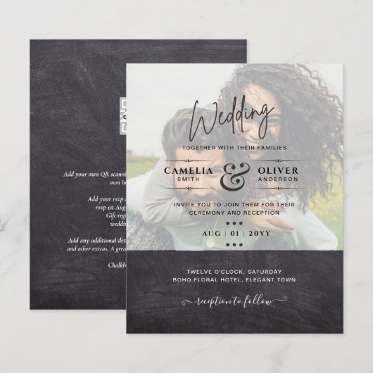 FOTO WEDDING INVITATION Budget Overlay Text LeahG (Voorkant / Achterkant)