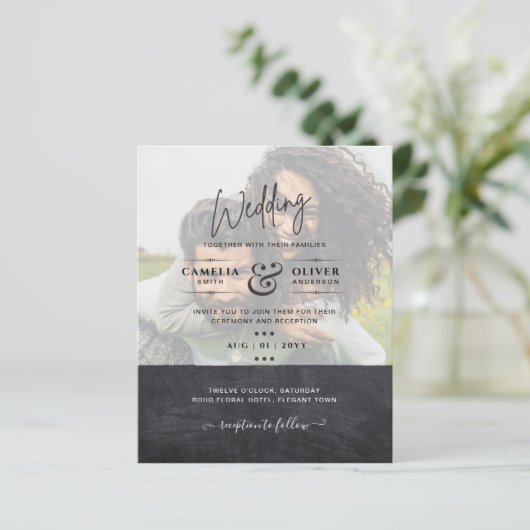 FOTO WEDDING INVITATION Budget Overlay Text LeahG (Staand voorkant)