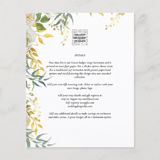 FOTO WEDDING INVITATION Greenery Gold LeahG Flyer (Achterkant)