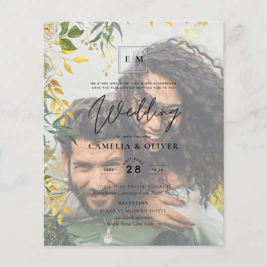 FOTO WEDDING INVITATION Greenery Gold LeahG Flyer (Voorkant)