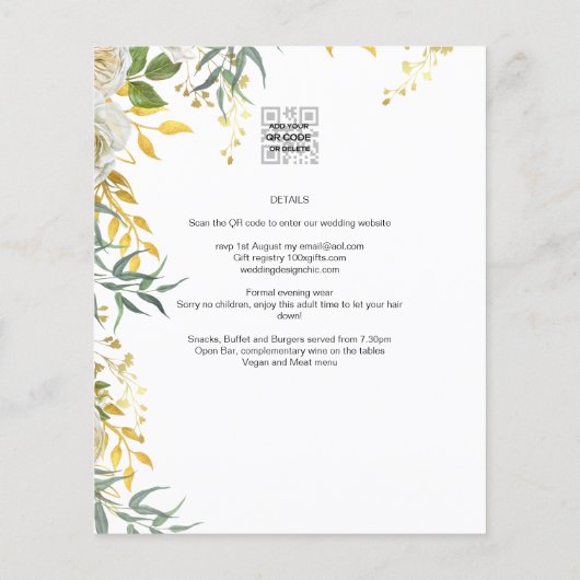FOTO WEDDING INVITATION Greenery Gold LeahG Flyer (Achterkant)