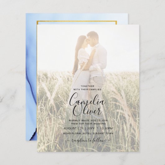 FOTO WEDDING INVITATION Navy Blue Gold INK LeahG (Voorkant / Achterkant)