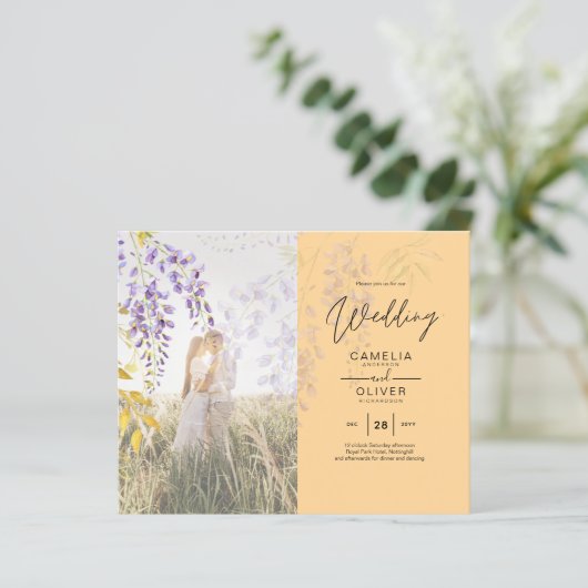 FOTO WEDDING INVITATION Wisteria Floral BUDGET (Staand voorkant)