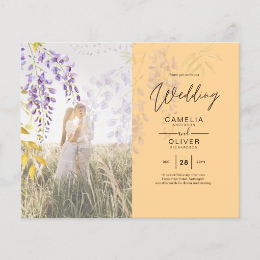 FOTO WEDDING INVITATION Wisteria Floral BUDGET (Voorkant)
