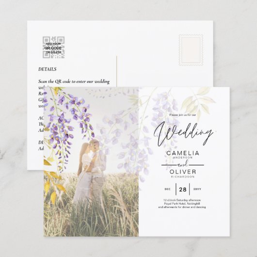 FOTO WEDDING INVITATION Wisteria Floral BUDGET (Voorkant / Achterkant)