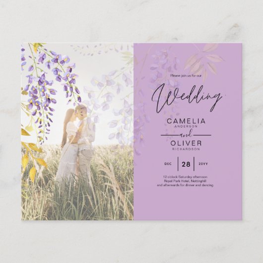 FOTO WEDDING INVITATION Wisteria Floral BUDGET (Voorkant)