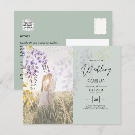 FOTO WEDDING INVITATION Wisteria Floral BUDGET (Voorkant / Achterkant)