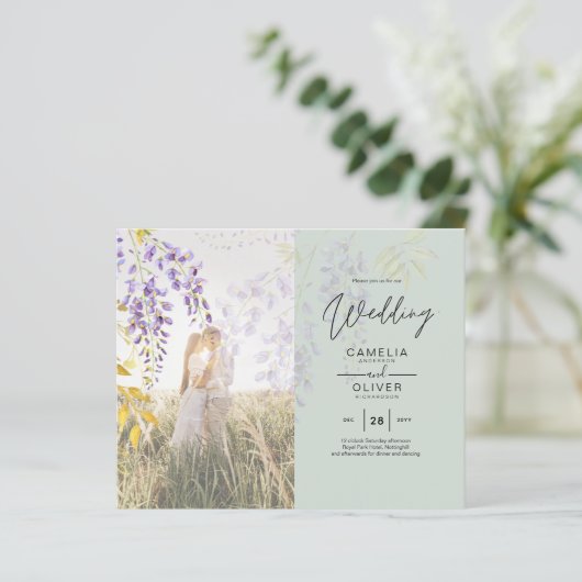 FOTO WEDDING INVITATION Wisteria Floral BUDGET (Staand voorkant)