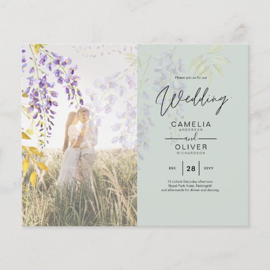 FOTO WEDDING INVITATION Wisteria Floral BUDGET (Voorkant)