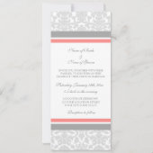 Foto Wedding Invitations Coral Grey Damask Kaart (Achterkant)