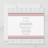 Foto Wedding Invitations Coral Grey Damask Kaart (Achterkant)