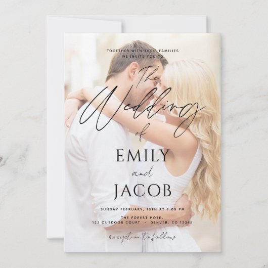 Foto Wedding Modern Script Typografie Kaart (Voorkant)