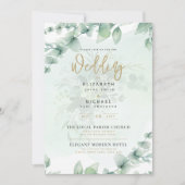 Foto Wedding nodigt Greenery Gold Eulcalyptus uit Kaart (Voorkant)
