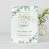 Foto Wedding nodigt Greenery Gold Eulcalyptus uit Kaart (Staand voorkant)