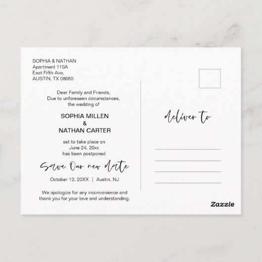 Foto Wedding Postponement Wijziging datum Briefkaart (Achterkant)