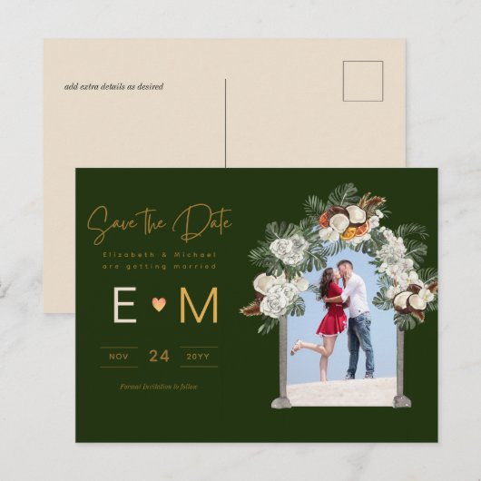 Foto Wedding Save the Date Emerald Green Floral Briefkaart (Voorkant / Achterkant)