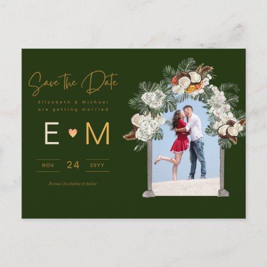 Foto Wedding Save the Date Emerald Green Floral Briefkaart (Voorkant)