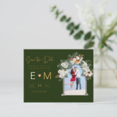 Foto Wedding Save the Date Emerald Green Floral Briefkaart (Staand voorkant)
