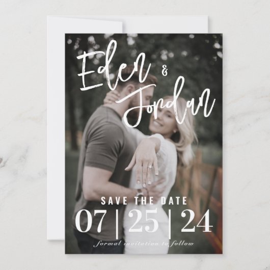 Foto Wedding Save the Date | Faux Vellum Overlay Kaart (Voorkant)