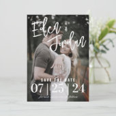 Foto Wedding Save the Date | Faux Vellum Overlay Kaart (Staand voorkant)