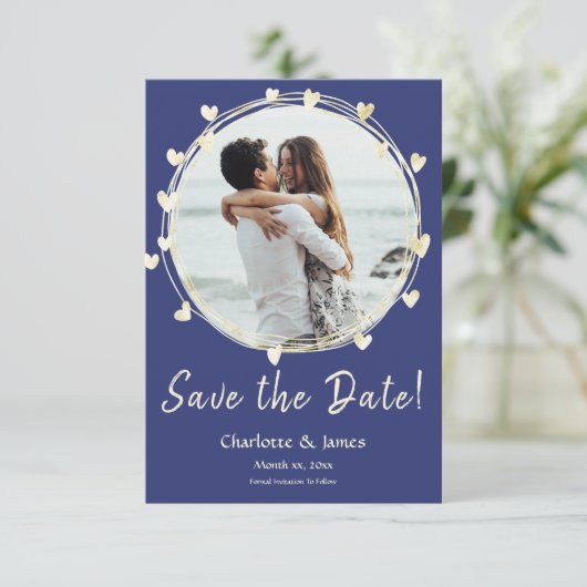 Foto Wedding Save the Date, Golden Hearts Save The Date (Staand voorkant)