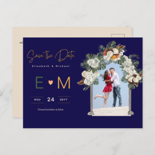 Foto Wedding Save the Date Navy Terracotta Floral Briefkaart