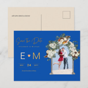 Foto Wedding Save the Date Royal Blue Floral Briefkaart