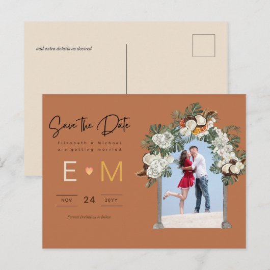 Foto Wedding Save the Date Terracotta Herfst Flora Briefkaart (Voorkant / Achterkant)