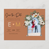 Foto Wedding Save the Date Terracotta Herfst Flora Briefkaart (Voorkant)