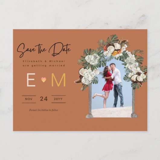 Foto Wedding Save the Date Terracotta Herfst Flora Briefkaart (Voorkant)